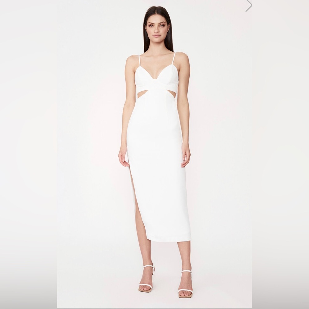 NWT Revolve (Bardot) White cut out slit midi dress